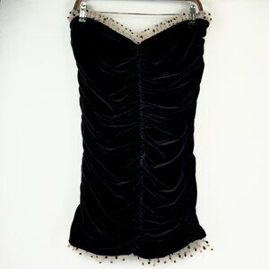 Women's Sweetheart Velvet Velour Romantic Bodycon Ruffle Polka Dot Mini Dress XL